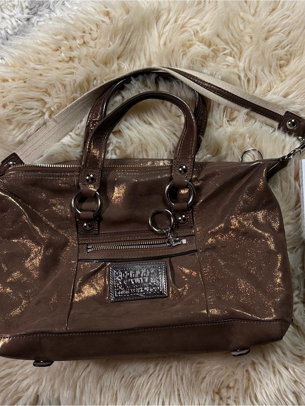 Coach Poppy Sling/Shoulder BagPurse Glittery Bronze - Picture 9 of 10